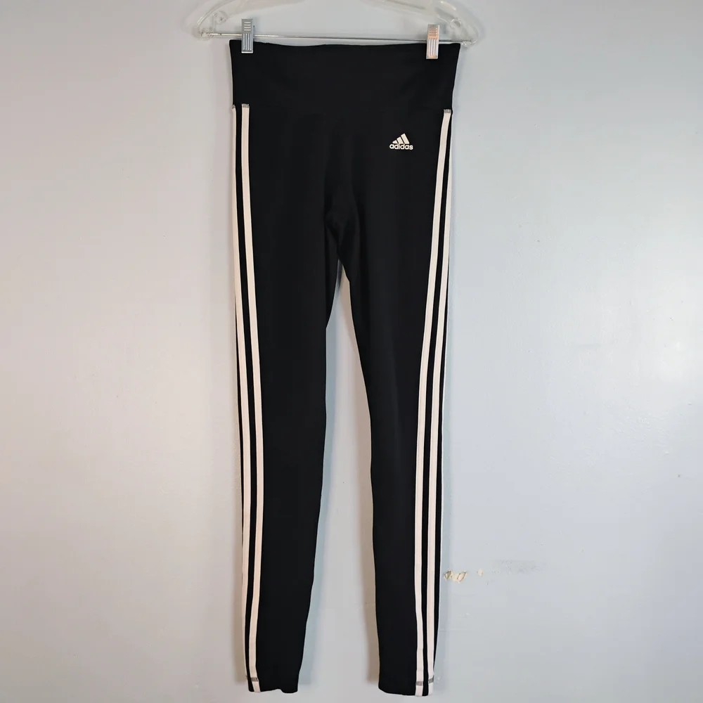 Adidas Black w/ White Stripes Activewear Leggings Size S Sporty Athleisure